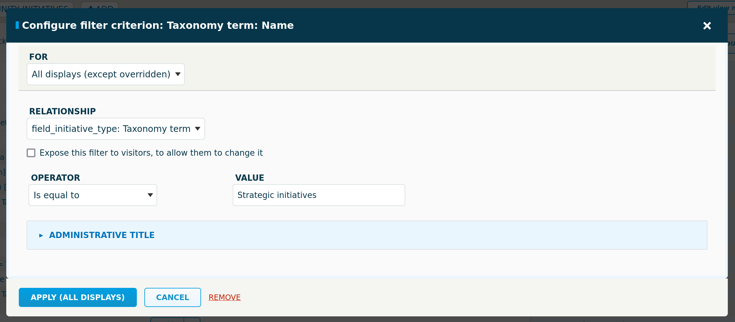 Configure Views Filter criteria