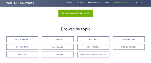Check out Write it Sideways’ navigation system on their home page. Very simple and easy.